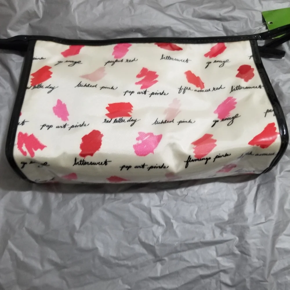 Kate Spade Cosmetic Bag with Pink and Red Lipstick Print